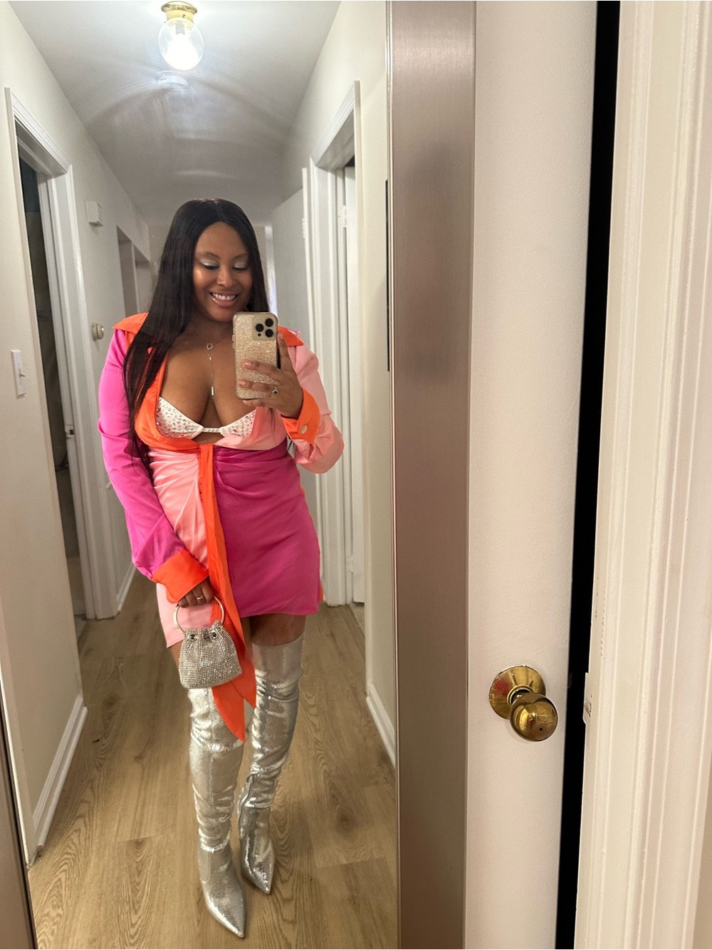 Fashion Nova Pink and Orange Colorblock Dress